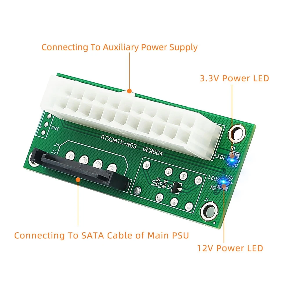 ATX Dual PSU Multiple Power Supply Adapter Synchronous Power Board Add 2PSU with Power LED to SATA 15 Pin Connector