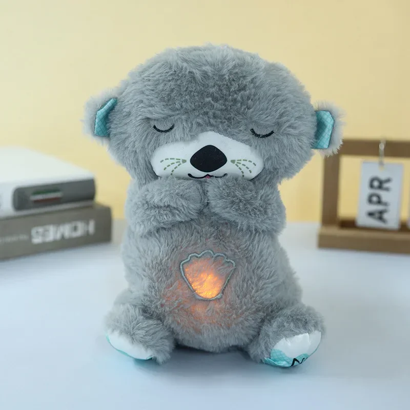 Baby Breathing Bear Baby Soothing Otter Plush Doll Toy Baby Kids Soothing Music Sleeping Companion Sound and Light Doll Toy Gift