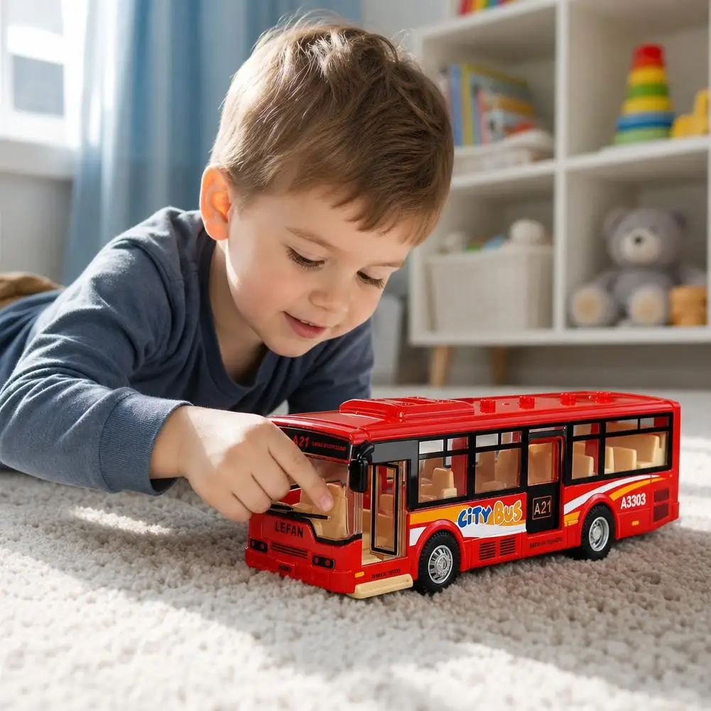 Autobús Urbano de Juguete con Retroceso, Modelo Realista de Vehículo de Transporte Público, Funciona por Fricción, Regal
