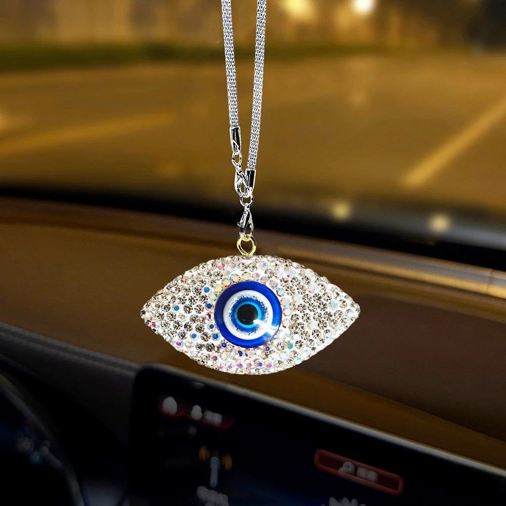 1 Piece of Sparkling Diamond-Encrusted Devil's Eye Car Hanging Ornament, Blue Eye Rearview Mirror Pendant, Car Interior Decoration Hanging Accessory
