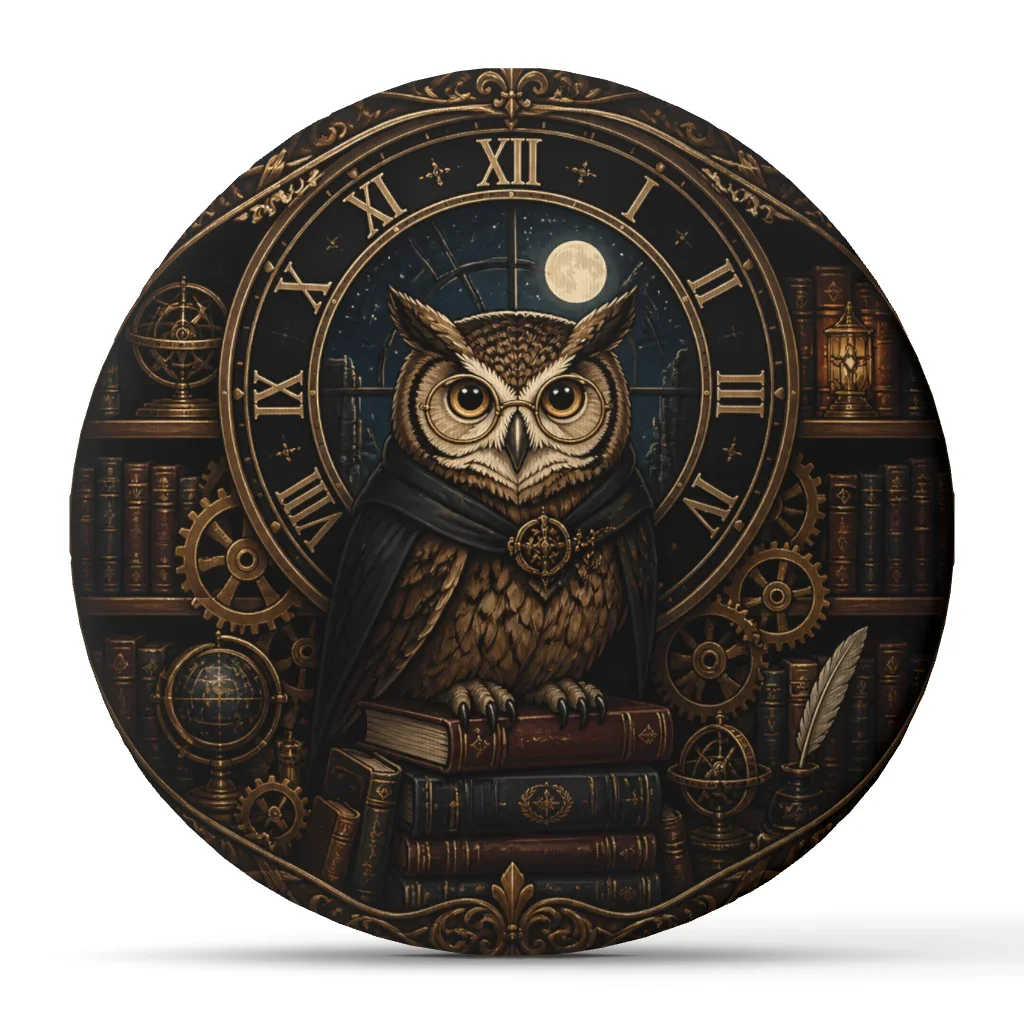 Owl Clock Pillow Dark Academia Cushion Fantasy Library Throw Pillow Plush Stuffed Book Lover Gift Gothic Home Decor