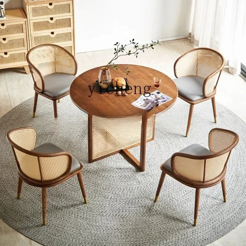 CJ-2   living room table solid wood dining table and chair combination modern simple rattan dining table household