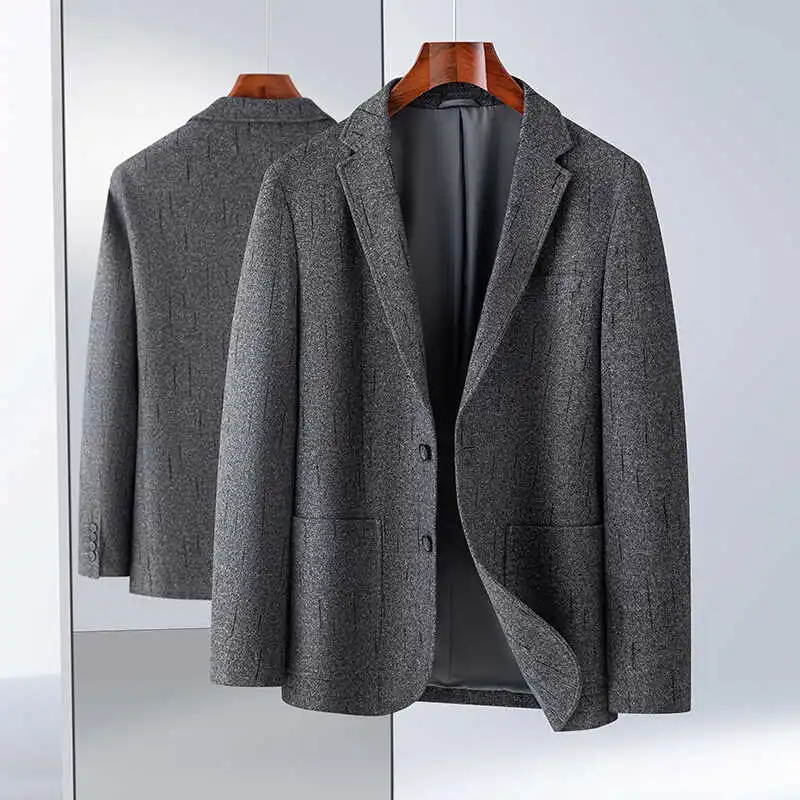 

Men's Casual Faionable Velvet Feel Elastic Suit Autumn 2024 Stand Fit Long Sve Two Button Single Row Notch Lapel