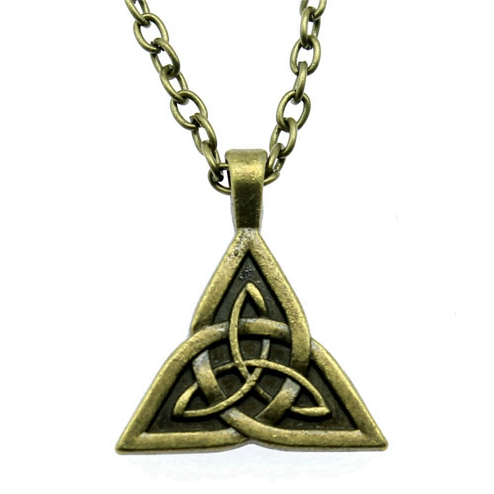 1pcs Double Sided Triquetra Symbol Neck Necklace Phone Pendant Jewelry For Men Handmade Chain Length 70cm OR 45+4cm