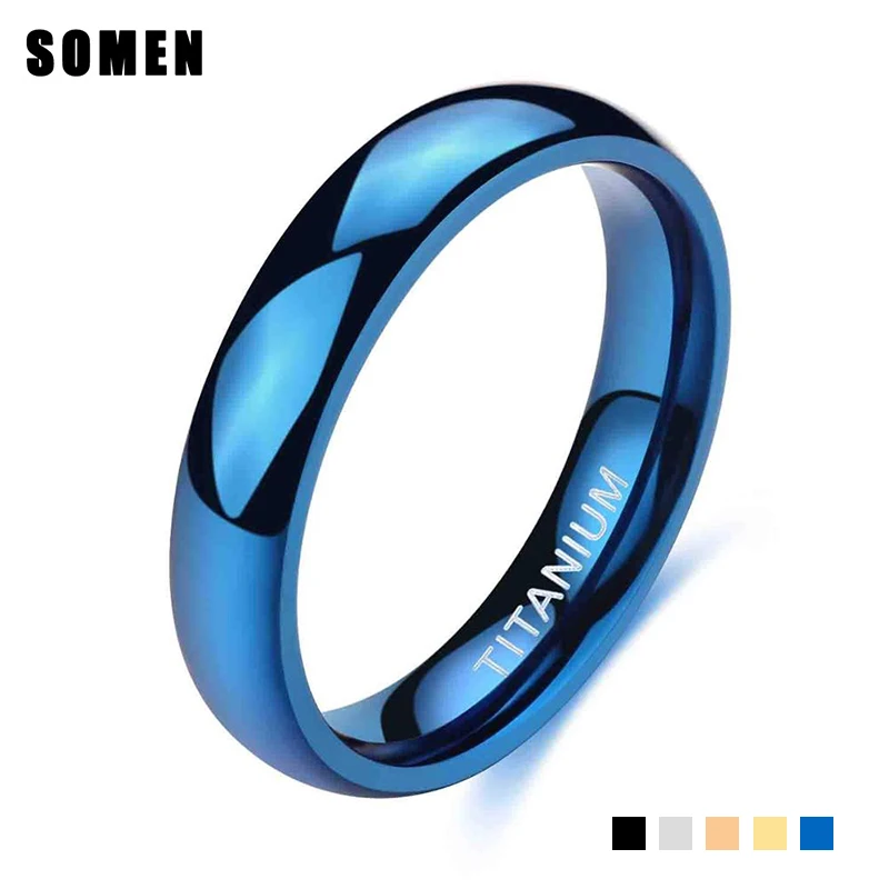 Somen 4mm Blue Men Wedding Band Titanium Rings Engagement Rings For Women Never Fade High Polished Rings For Party Dropshipping