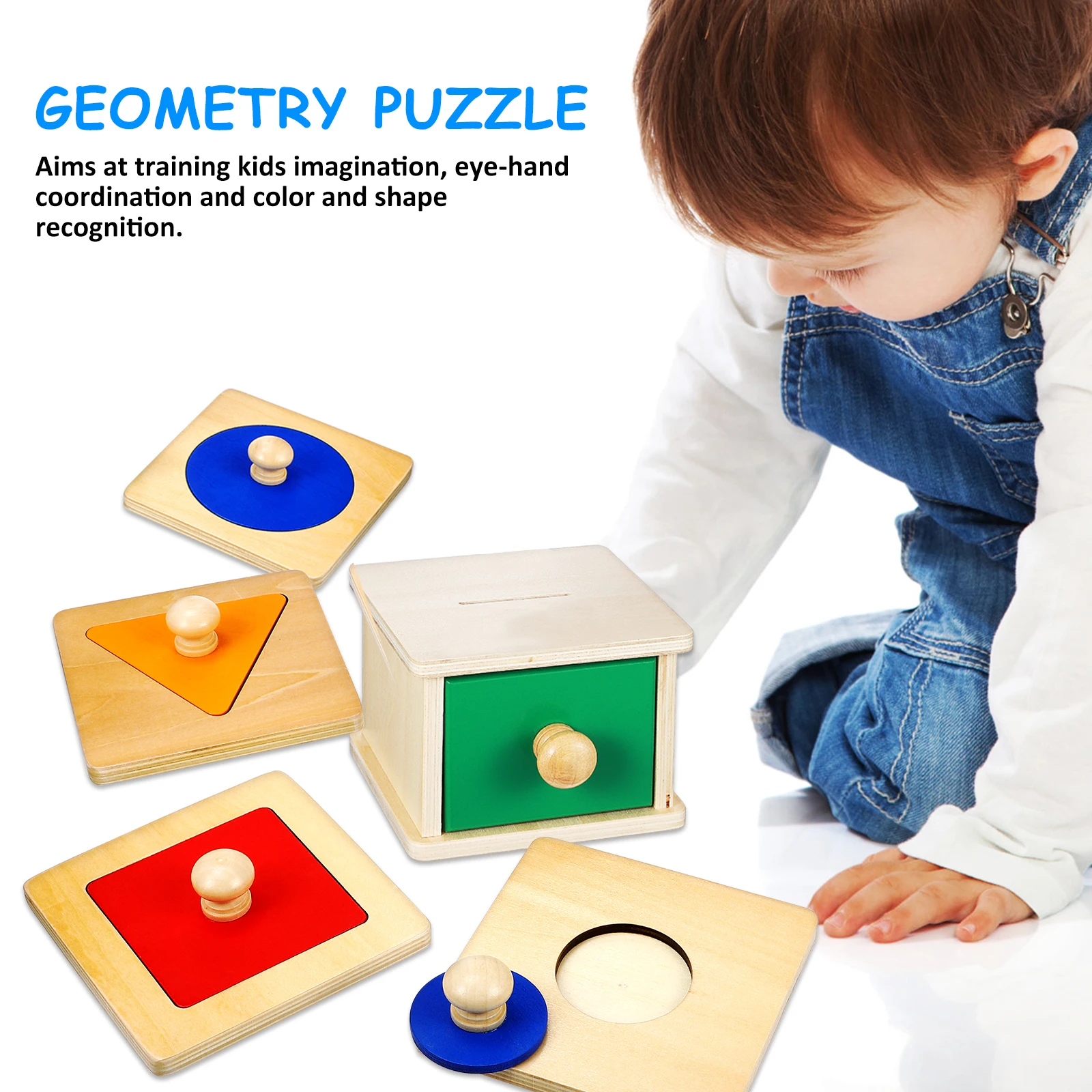 2 conjunto de caixa de moedas de painel geométrico de madeira montessori criança brinquedos educativos do bebê conjunto quebra-cabeças forma cor aprendizagem ocupado placa madeira