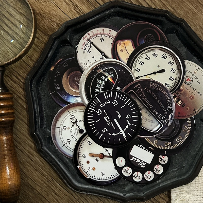 Vintage Cyberpunk Dial Clock Round Landscape Material Paper Creative DIY Junk Journal Collage Scrapbook Stationery