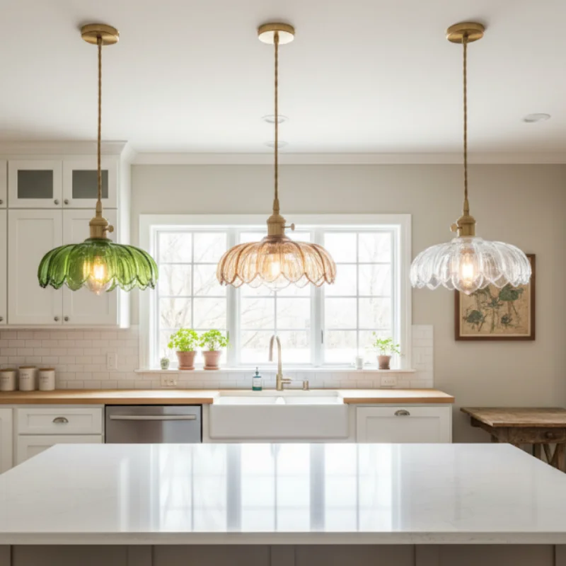 Amber-hued petal glass pendant light Kitchen island pendant light Suitable for bedrooms, studies, kitchens, and hallways