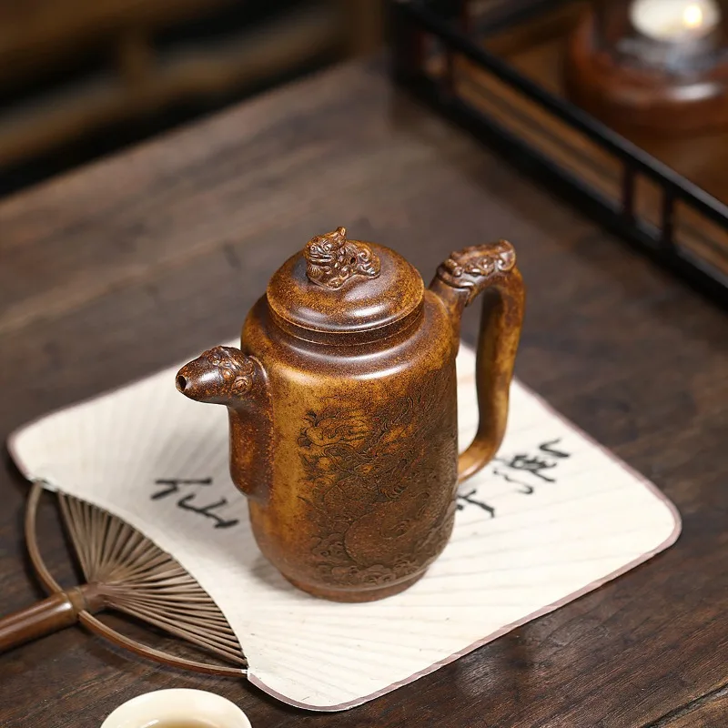 420ml Yixing handmade purple clay teapot, dragon bone,raw ore, gold sand,tea pot, Kung Fu tea set