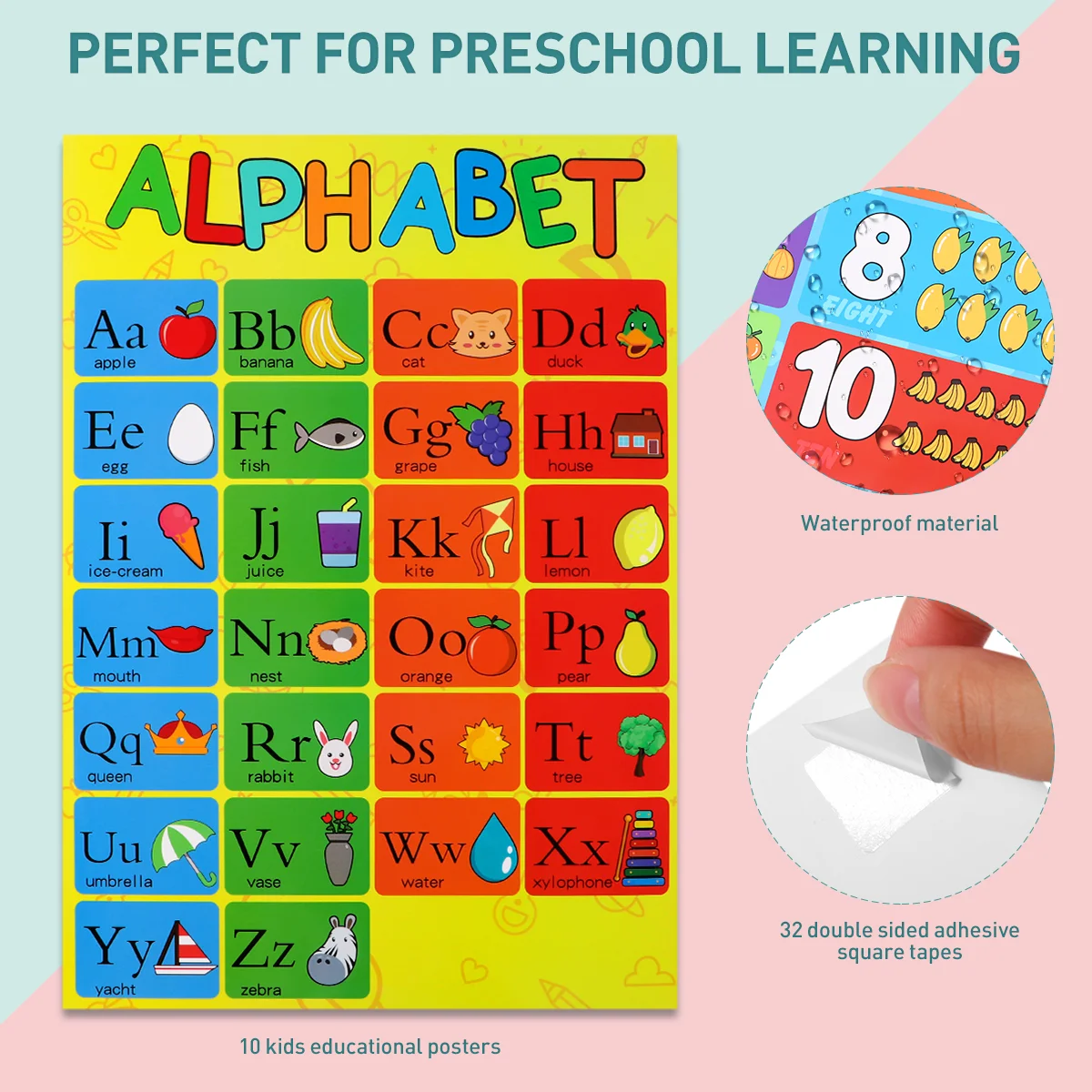 Educational Preschool Posters Charts for Preschoolers Toddlers Kids Kindergarten Classrooms Alphabet