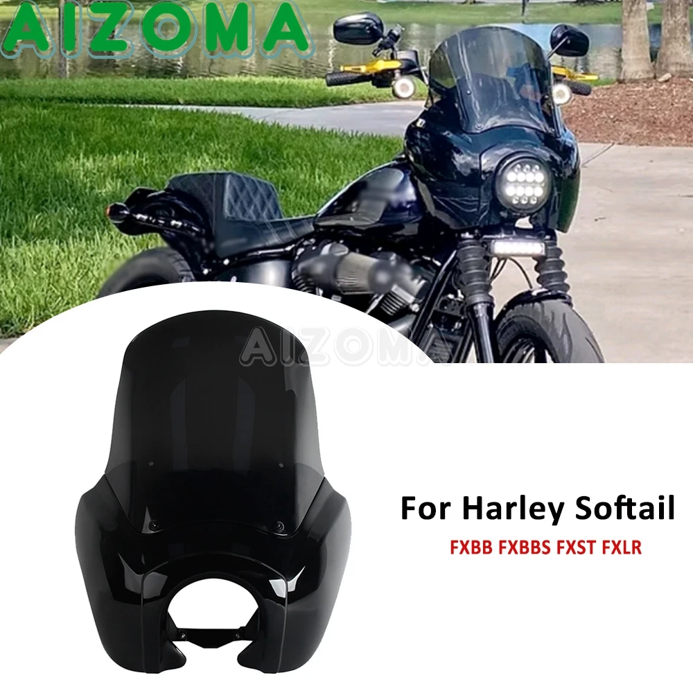 

Headlight Fairing Windshield For Harley Softail FXBB FXBBS Standard FXST Low Rider FXLR Motorcycle Front Light Cowl Mask 2018-24