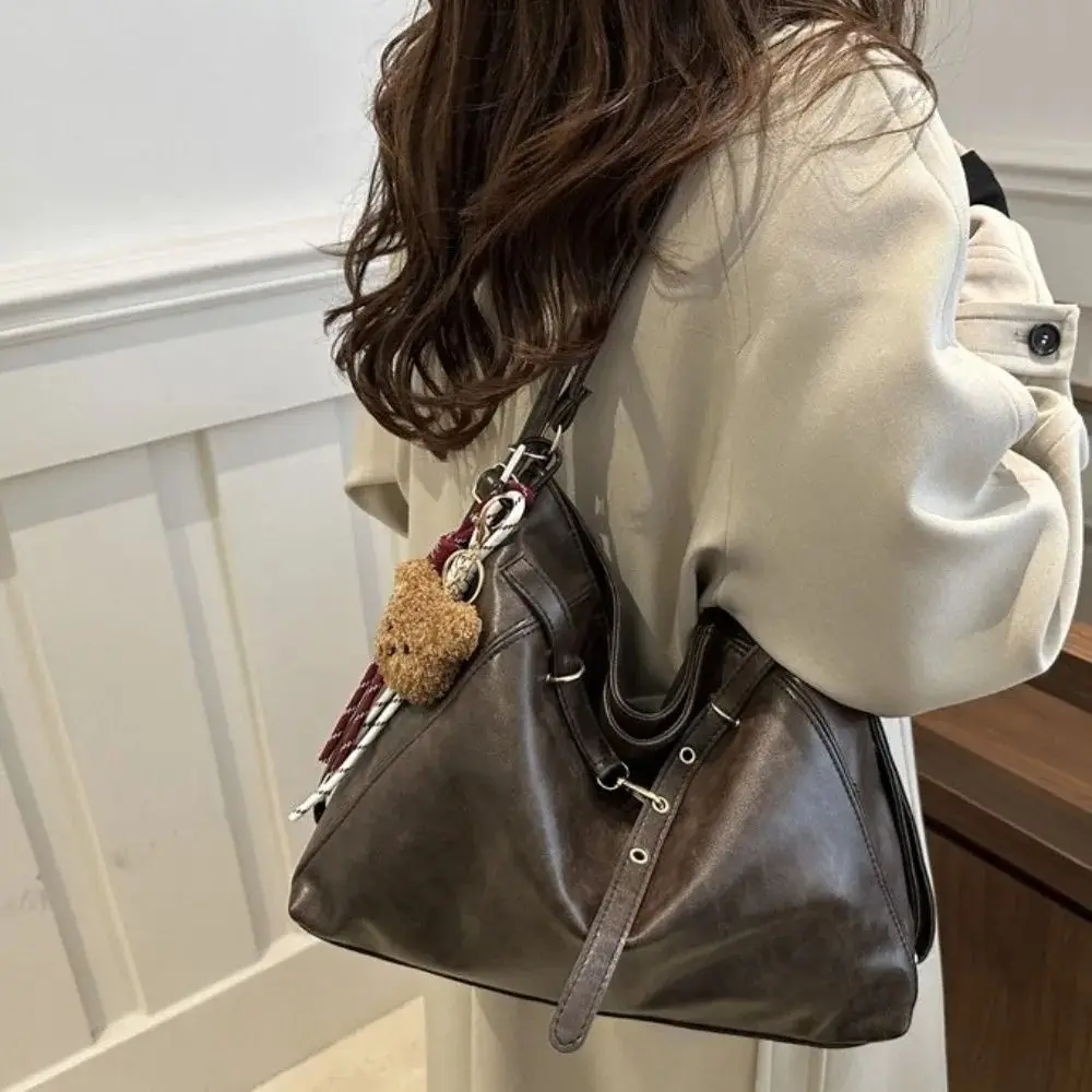 

Casual New Design Buckle Shoulder Bag Solid Color Leather Vintage Tote Bag Large Capacity Crossbody Women Backapck Handbags