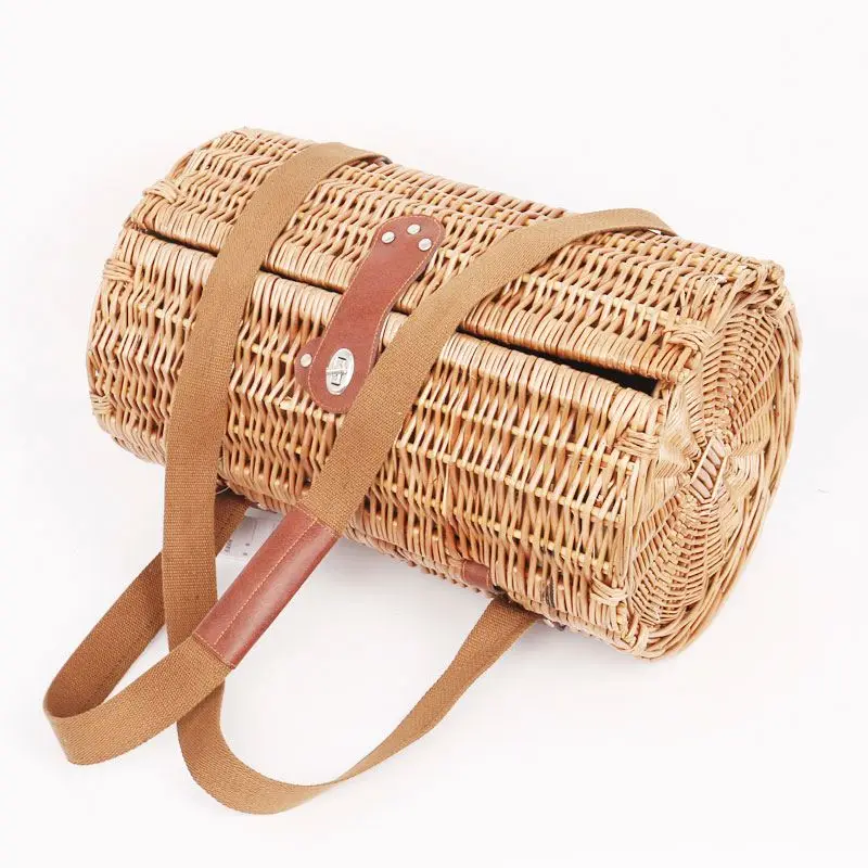 

Set Wicker Basket With Lid for Picnic Picnic Basket Insulated