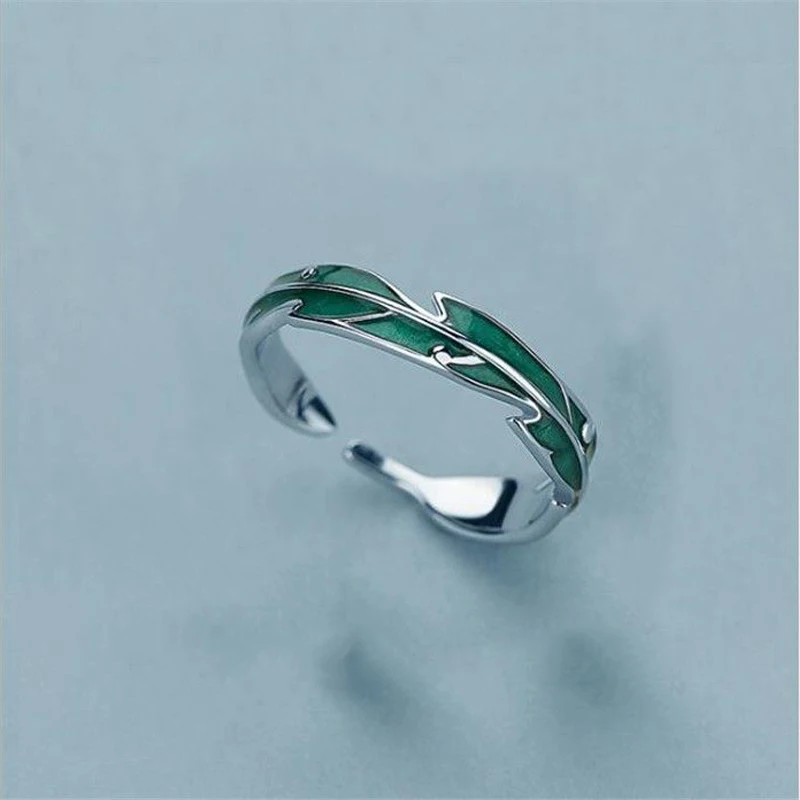 New Fashion Silver Color Green Flower Leaf Rose Daisy Enamel Open Finger Rings For Women Girl Jewelry Gift Dropship Wholesale