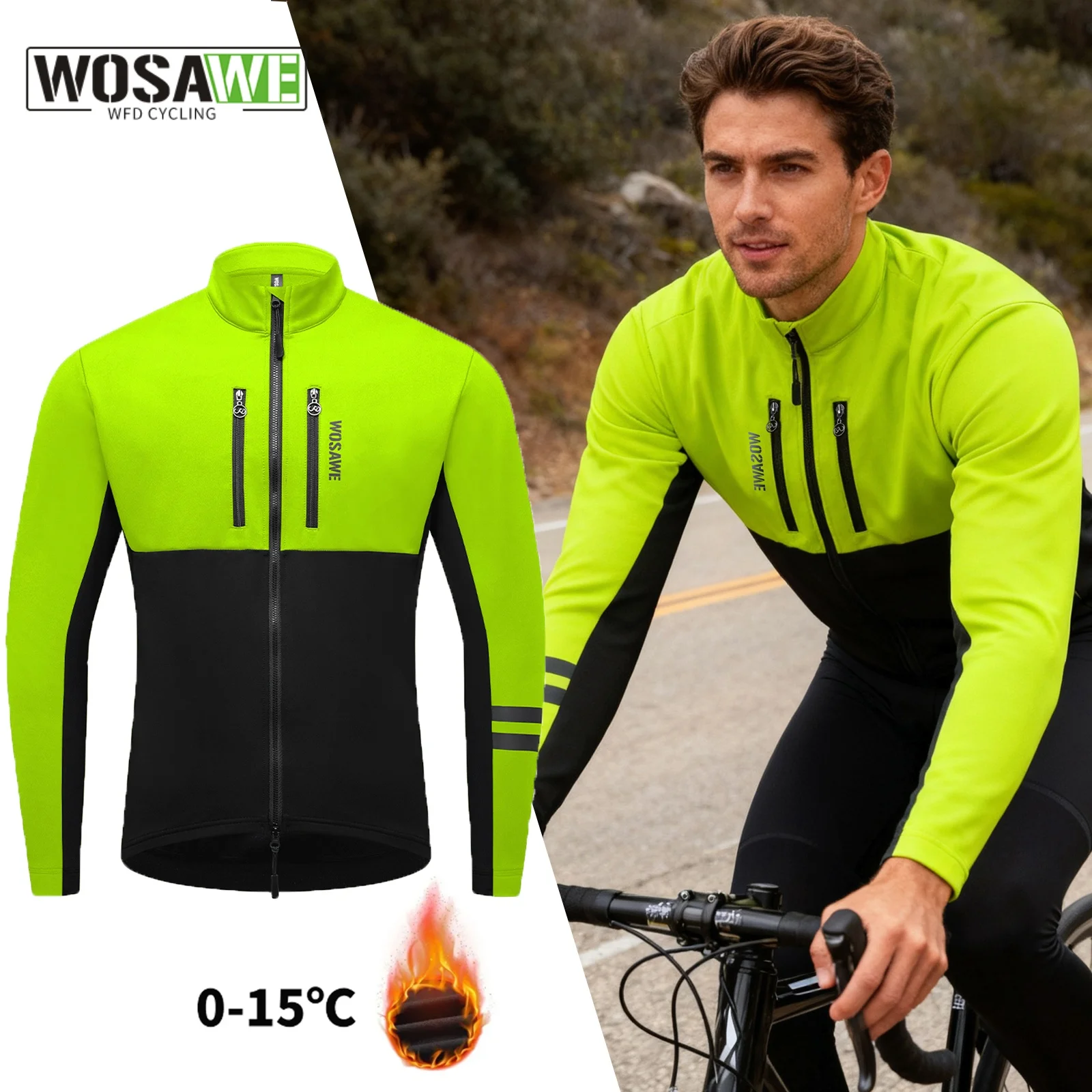 

WOSAWE Men's Winter Cycling Jacket Warm Fleece Windbreaker Coat For Men Windproof Outdoor Man Cycling Clothing Hiking