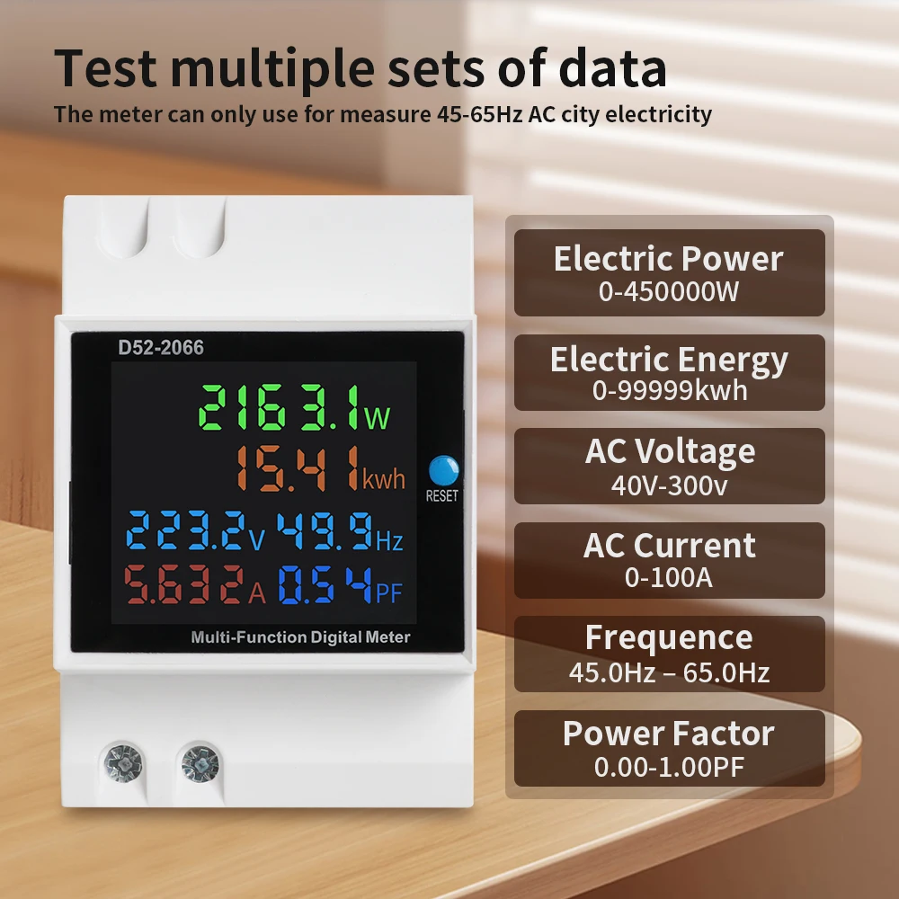 TNCE D52-2066 AC Monitor 220V 100A Voltage Current Power Factor Active KWH Electric Energy Frequency Meter VOLT AMP Din Rail