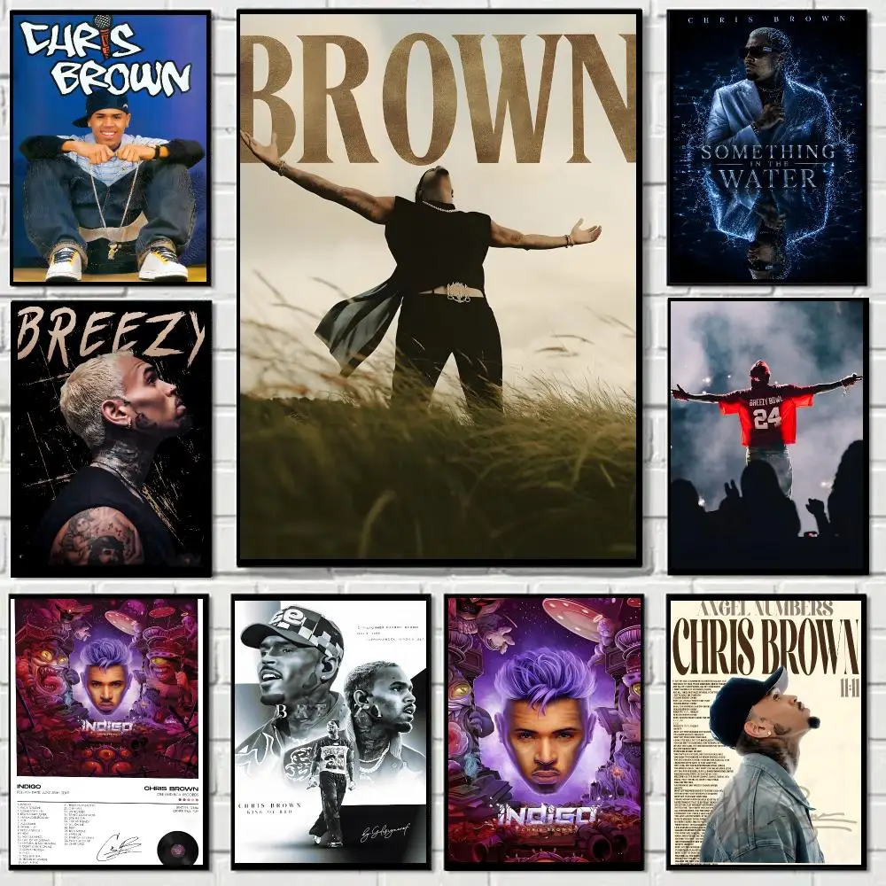Chris Brown Singer R&B Pop Poster Self-adhesive Decal Living Room Bedroom Party Bar Decor Moisture-proof Fade-resistant
