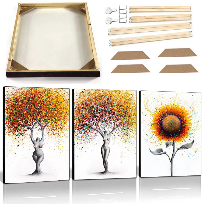 

Colorful Tree Nude Woman Art Canvas Painting with Frame Watercolor Graffiti Dress Dancing Girl Poster Prints Sun Flower Picture