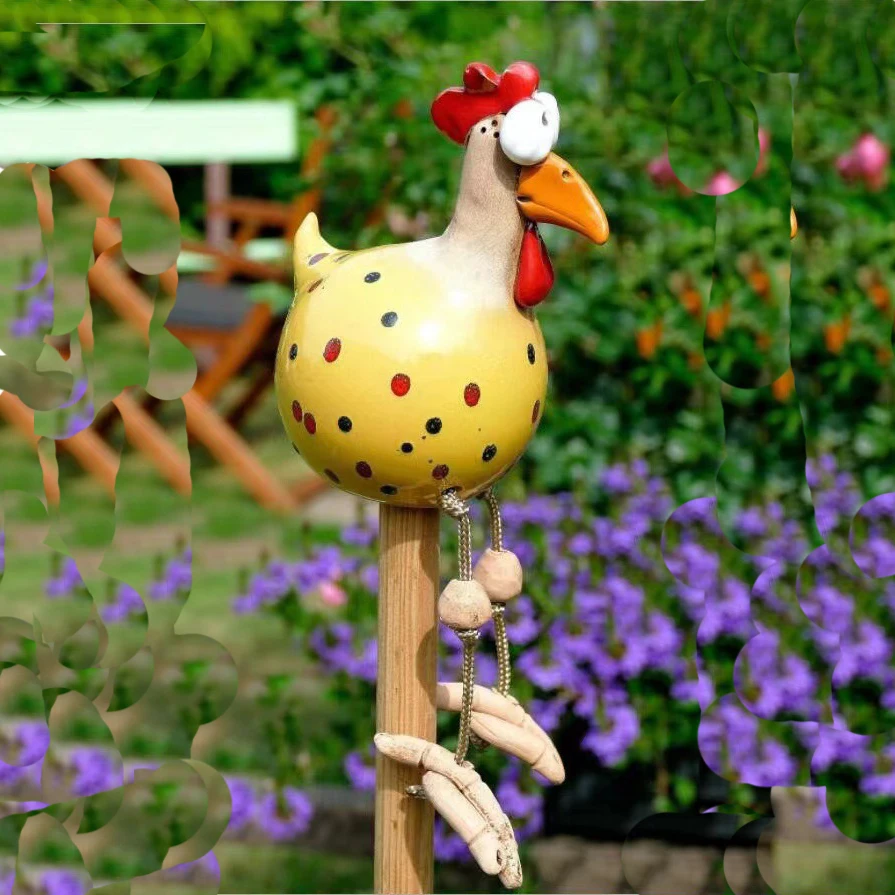 تمثال دجاج من الراتنج ذو عيون كبيرة - ديكور حديقة غريب الأطوار، زخرفة نحت الفناء