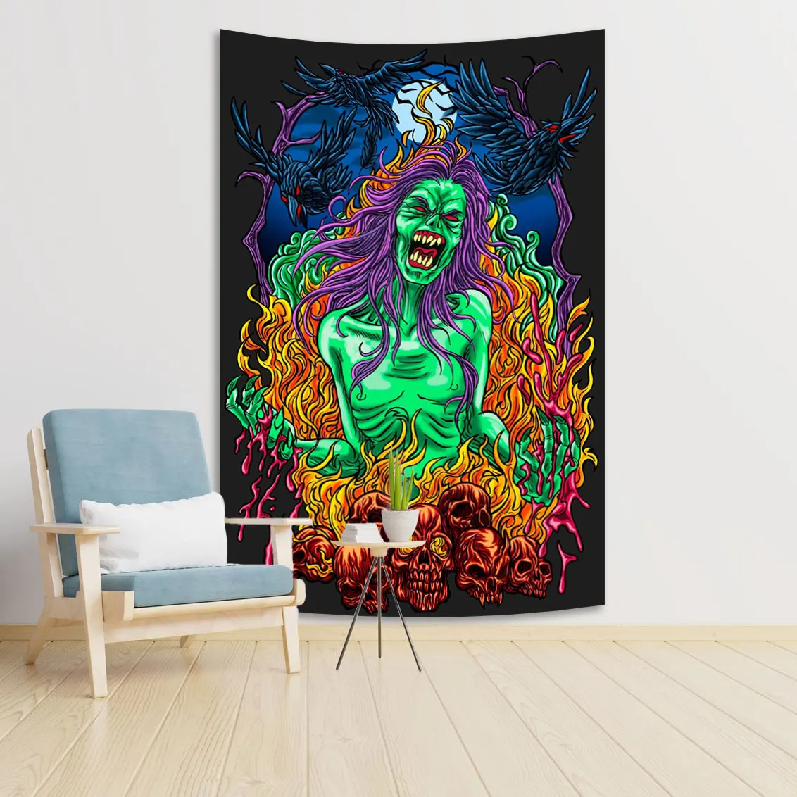 

Psychedelic Burning Witch Hanging Tapestries Hippie Witchcraft Wall Background Cloth Evil Style Home Decorations