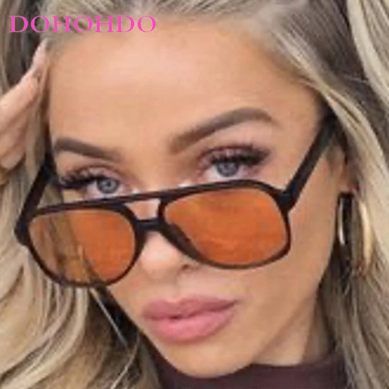 

Vintage Double Bridge Colorful Oversized Frame Pilot Women Sunglasses Punk Brand Design Men Sungalss Summer Drive Eyewear UV400