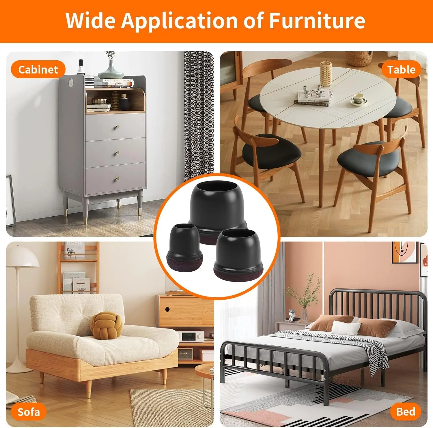 8PCS Black Silicone Chair Leg Floor Protectors Small Round Metal Barstool Leg Furniture Table Feet 360 Degree Protection