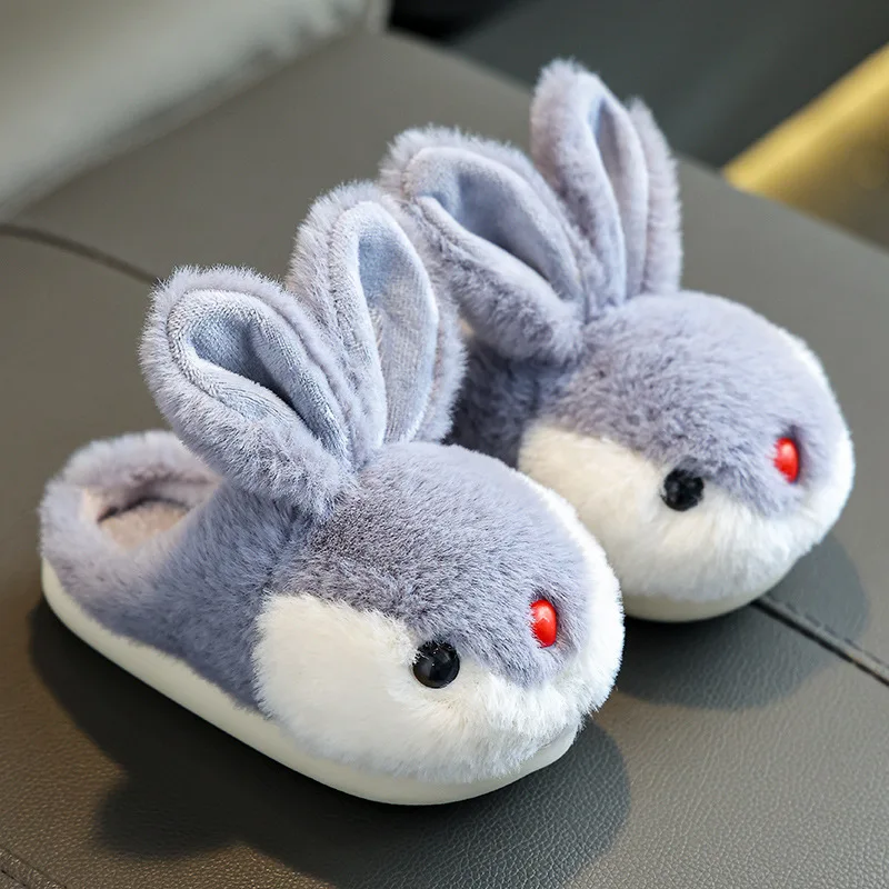 Children\'s Cotton Slippers Warm Winter Cartoon Cute Rabbit Boys and Girls Soft Sole Non-slip Home Kids Plush Animals Slippers