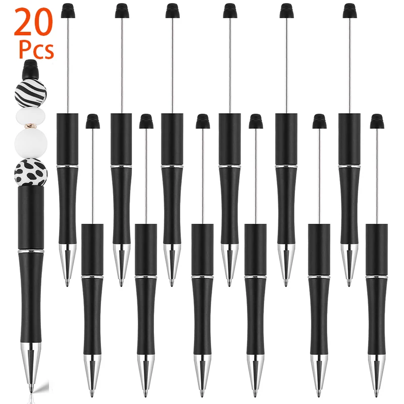 

20Pcs Black Ink Plastic Beadable Pen Ballpoint Pens DIY Bead Pens Gifts School Office Writing Signature Pen