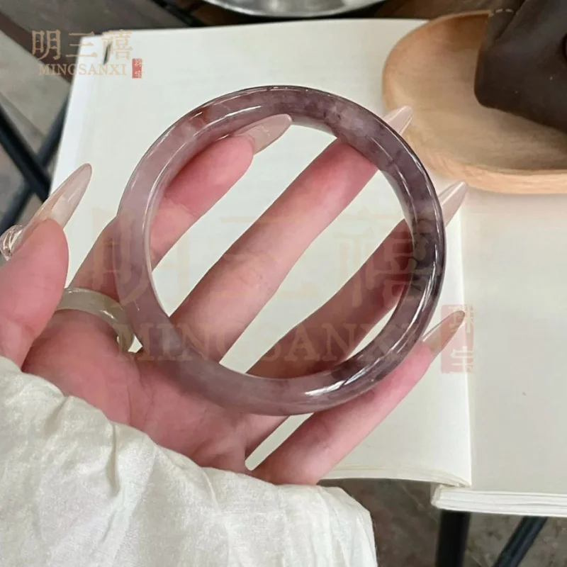 Xinjiang Golden Silk Violet Jade for Women, Young , Large Size, Purple Wujig Ancient Style Dingdang Bracelet,
