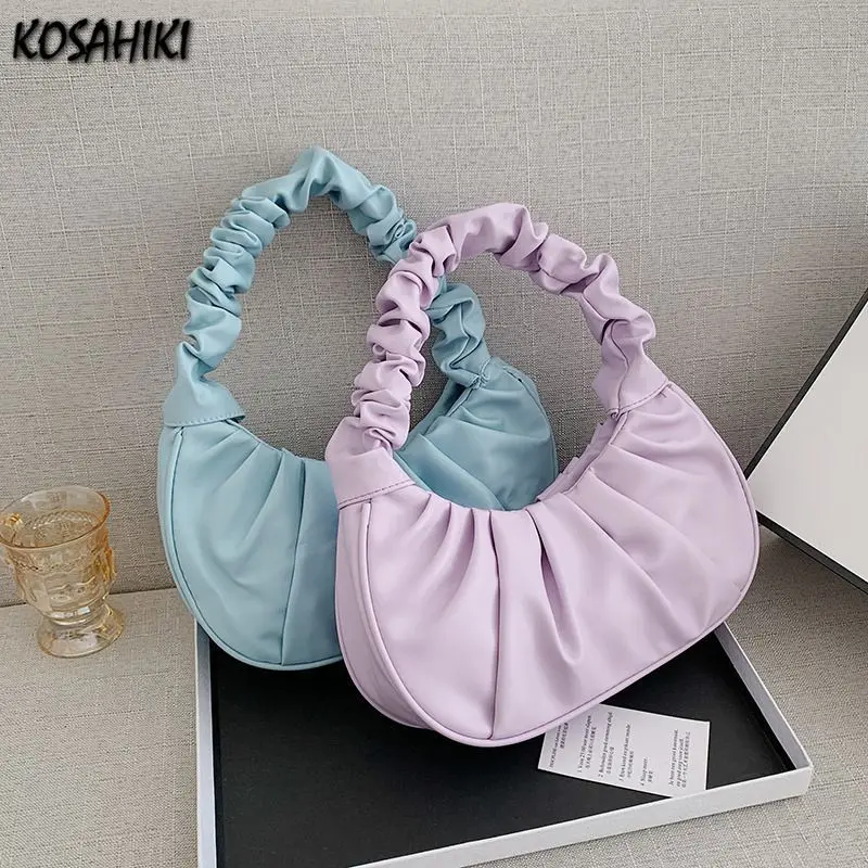 

All Match Purses and Handbags Korean Fairy Pleated Solid Elegant Top-Handle Bags Fashion Simple Trendy Clutches Y2k Aesthetic