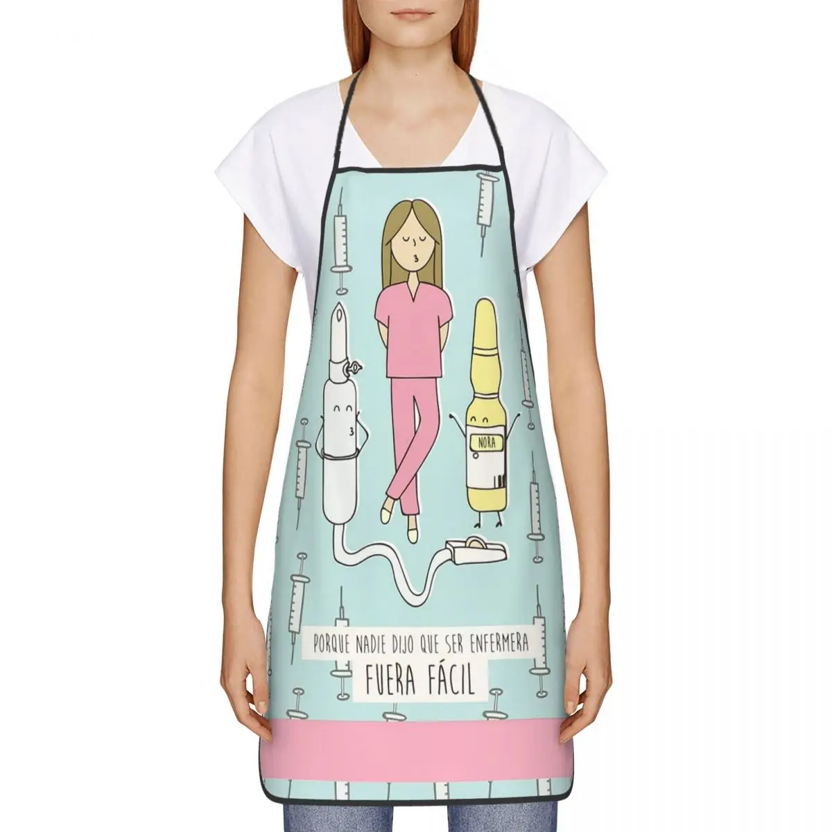 Funny Cartoon Ladies Nurse Doctor Printed Bib Aprons Men Women Unisex Kitchen Chef Tablier Cuisine for Cooking Baking Painting