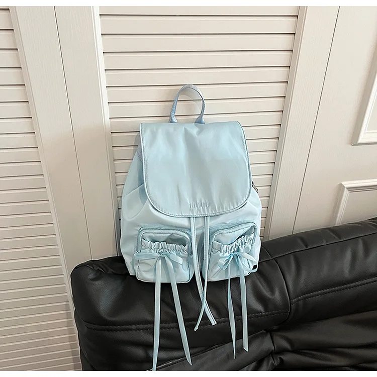 Korean Niche Female Student Backpack Fashionable Solid Color Nylon Versatile High-end Large-capacity Backpack