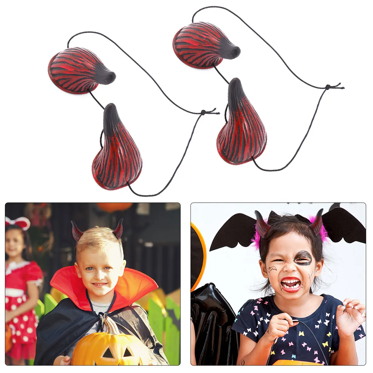 

4 Pcs Red Ox Horn Hair Accessories Halloween Headdress Cosplay Props Party Decorations Unique Design Rubber Costume