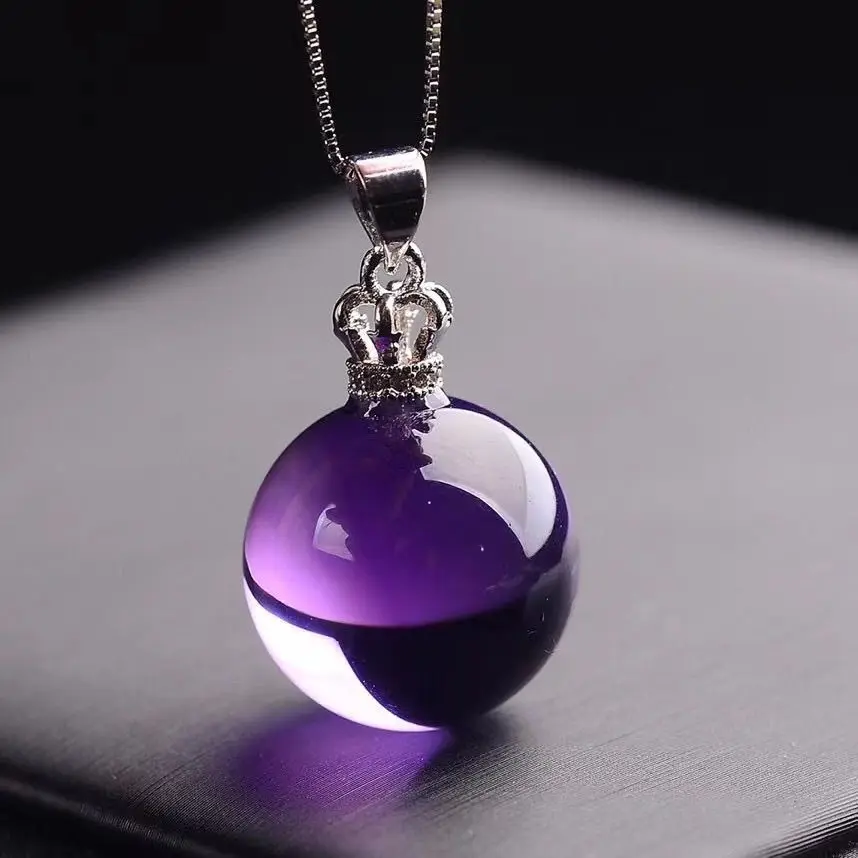 

Brazilian amethyst transfer bead pendant collarbone chain inlaid with round beads ball necklace pendant female
