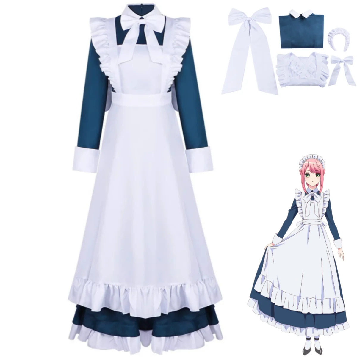 

Anime Mechanical Marie Cosplay Costume Kikaijikake No Marie Blue Maid Dress Long Skirt Woman Kawaii Cute Halloween Suit