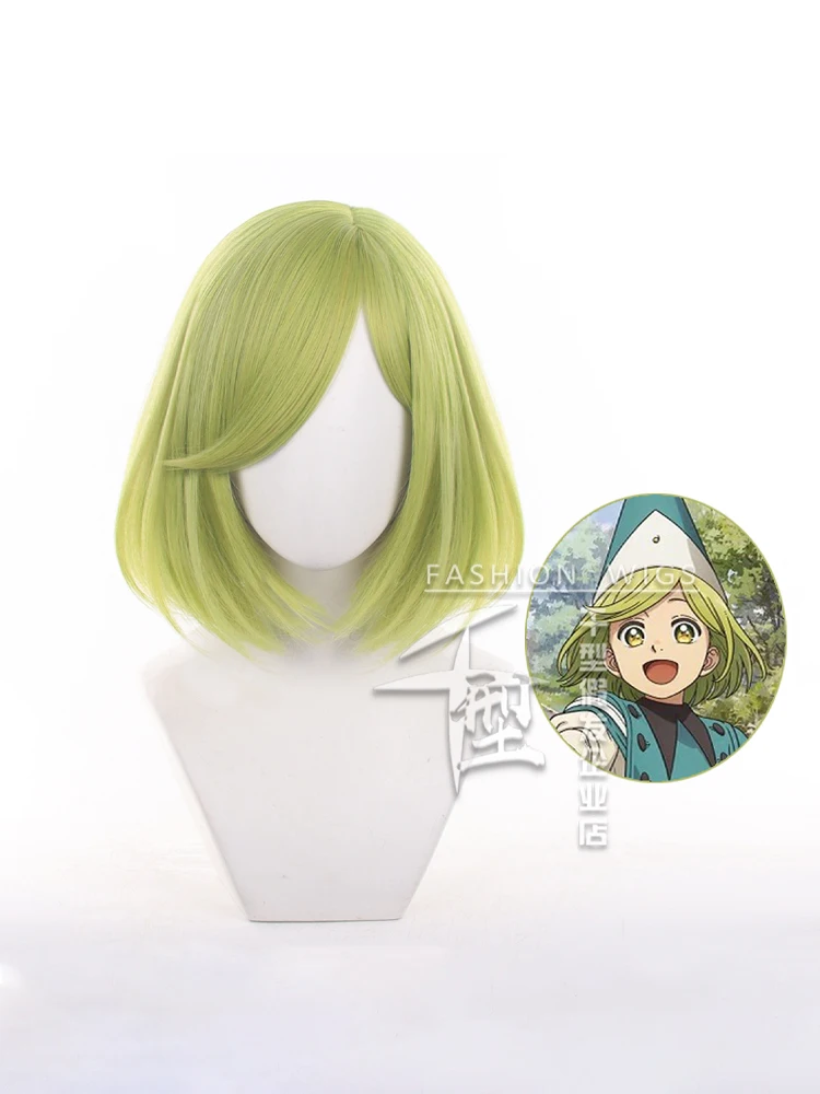 Anime Witch Hat Atelier Coco Cosplay Perücke, grünes kurzes Haar, hitzebeständiges Faserhaar + Perückenkappe, Halloween, Damen