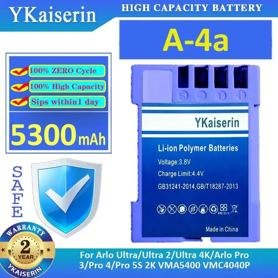 

Safe For Arlo Ultra 1 2 4K Pro 3 4 5S 2K VMA5400 VMC4040P A-4A Premium Replacement 5300Mah Camera Battery