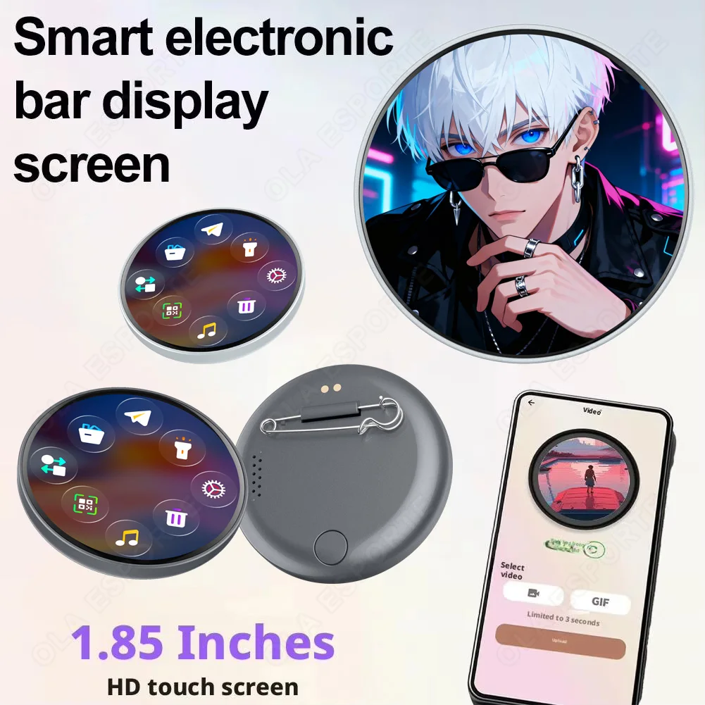 

Electronic Display Badge Bar Bluetooth Smart Cyber Badge 1.85 Inch HD Touch Screen Images, Gifs Text Short Videos Display