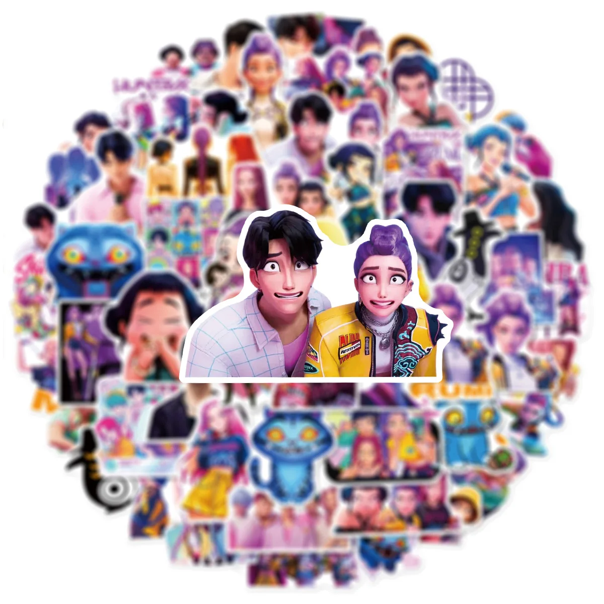 60pcs KPop Demon Hunters Waterproof Stickers Vinyl Decals, Cute Cartoon Doodle Anime Skins for Laptop Luggage Phone Case Tablet