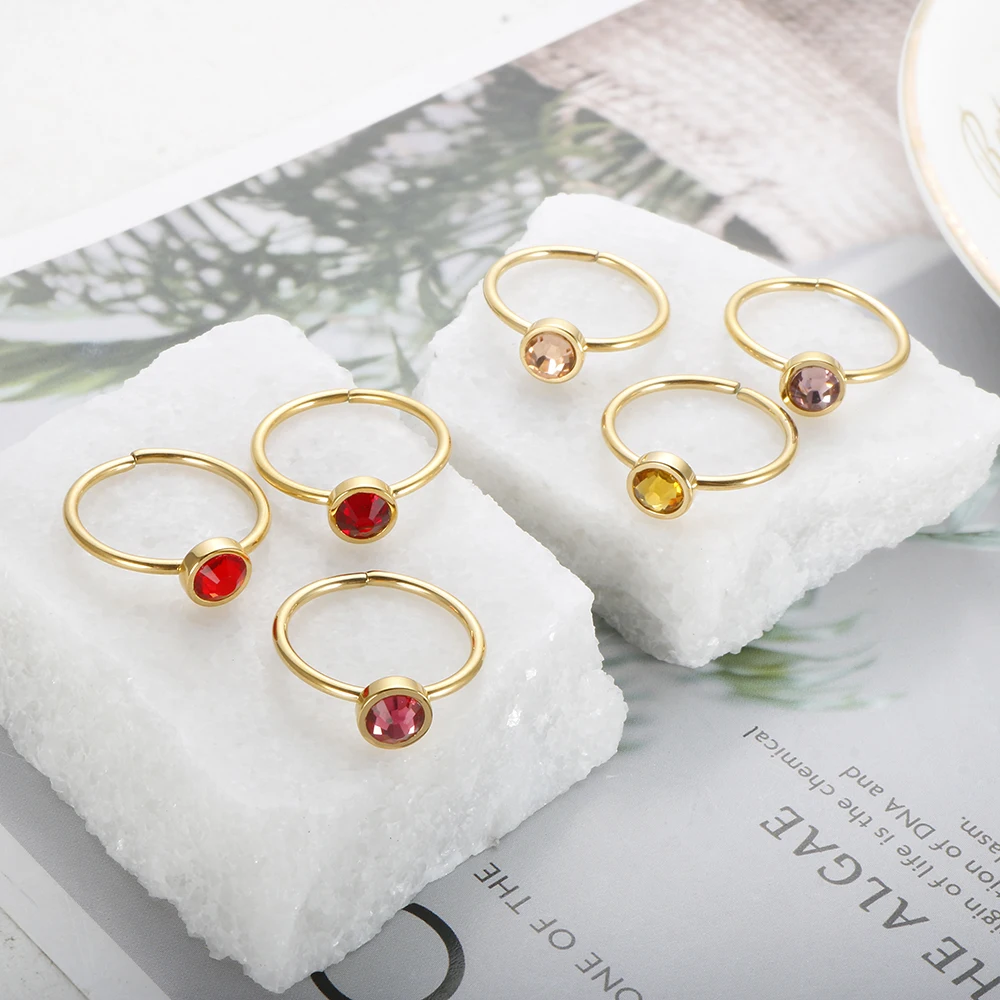 JINHUI قابل للتعديل مرصع بالجواهر خاتم للنساء فتاة ملونة كريستال رقيقة خواتم الاصبع الفولاذ المقاوم للصدأ قزحي الألوان الزركون مجوهرات جديد #6