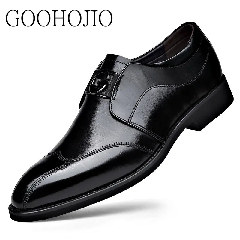 Zapatos formales de cuero para hombre, calzado de vestir Oxfords de moda Retro, calzado de trabajo elegante, sin cordones, talla 38-48, envío directo