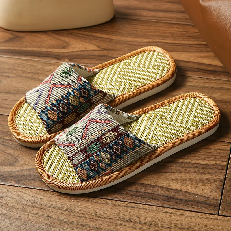 الصيف الأزواج أحذية المنزل الخيزران الكرمة العشب النعال داخلي سميكة لينة أسفل أرضية خشبية كول عدم الانزلاق النعال الشرائح