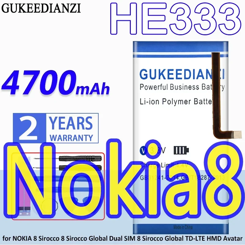 

Аккумулятор GUKEEDIANZI большой емкости HE333 4700 мАч для NOKIA 8 Sirocco Global Dual SIM 8Sirocco Global TD-LTE HMD Avatar Batteries