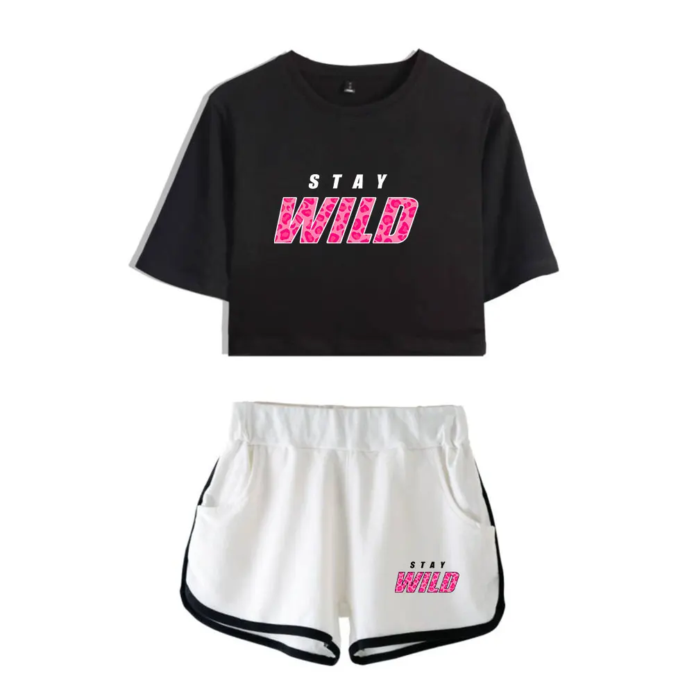 

Ben Azelart Stay Wild Vintage 90s logo Merch Tops Two Piece Set Harajuku Shorts+Lovely TShirt Streetwear Outwear Fashion