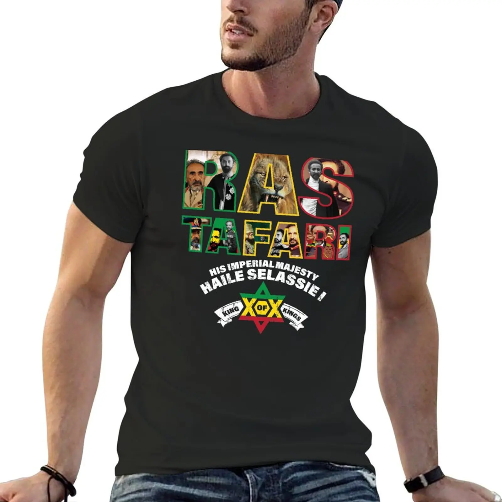 Ras Tafari His Imperial Majesty Haile Selassie T-Shirt Short sleeve tee for a boy mens t shirts casual stylish