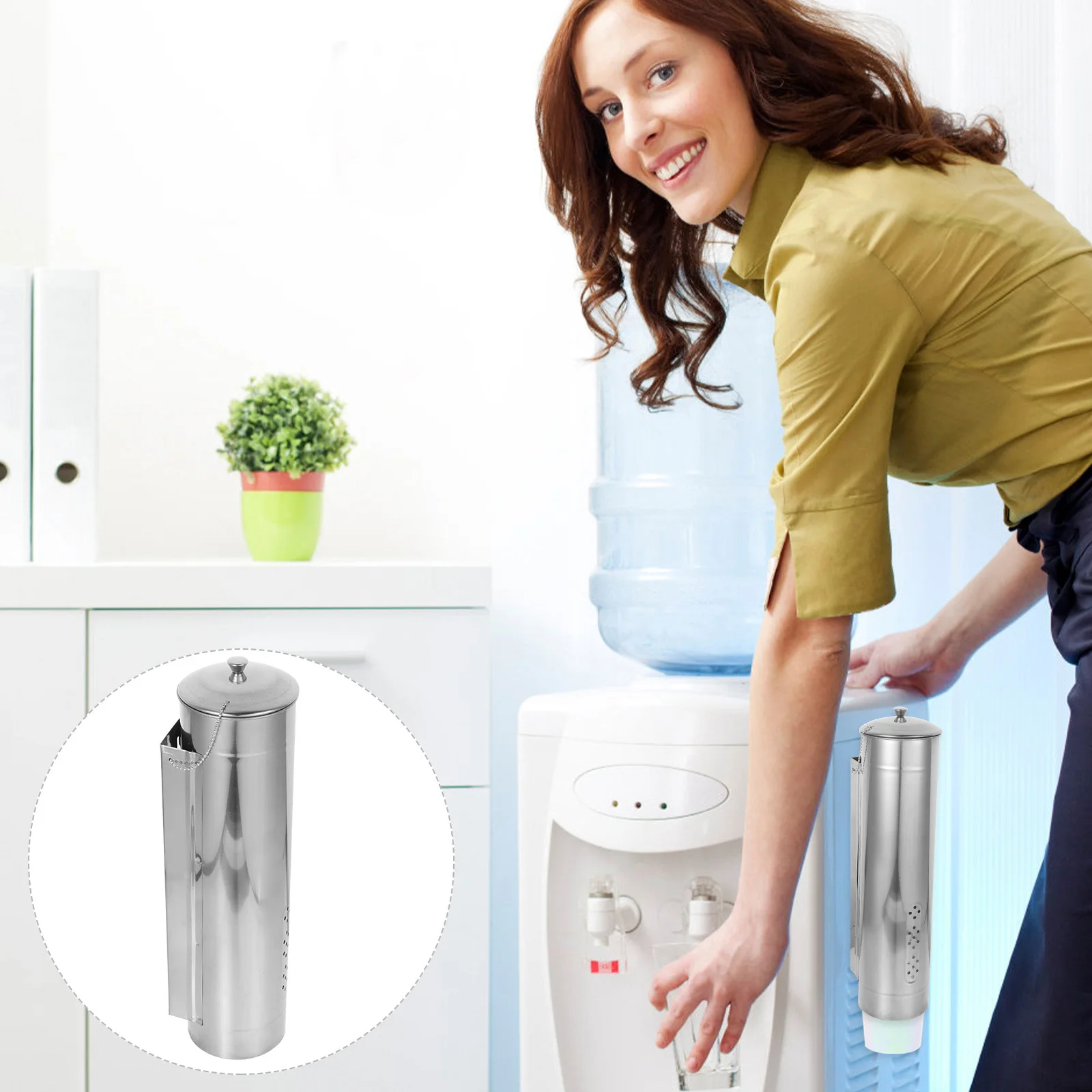 

Stainless Steel Wall Mounted Cup Dispenser Visible Window Design Non Perforated Paper Cup Holder for Various Scenes