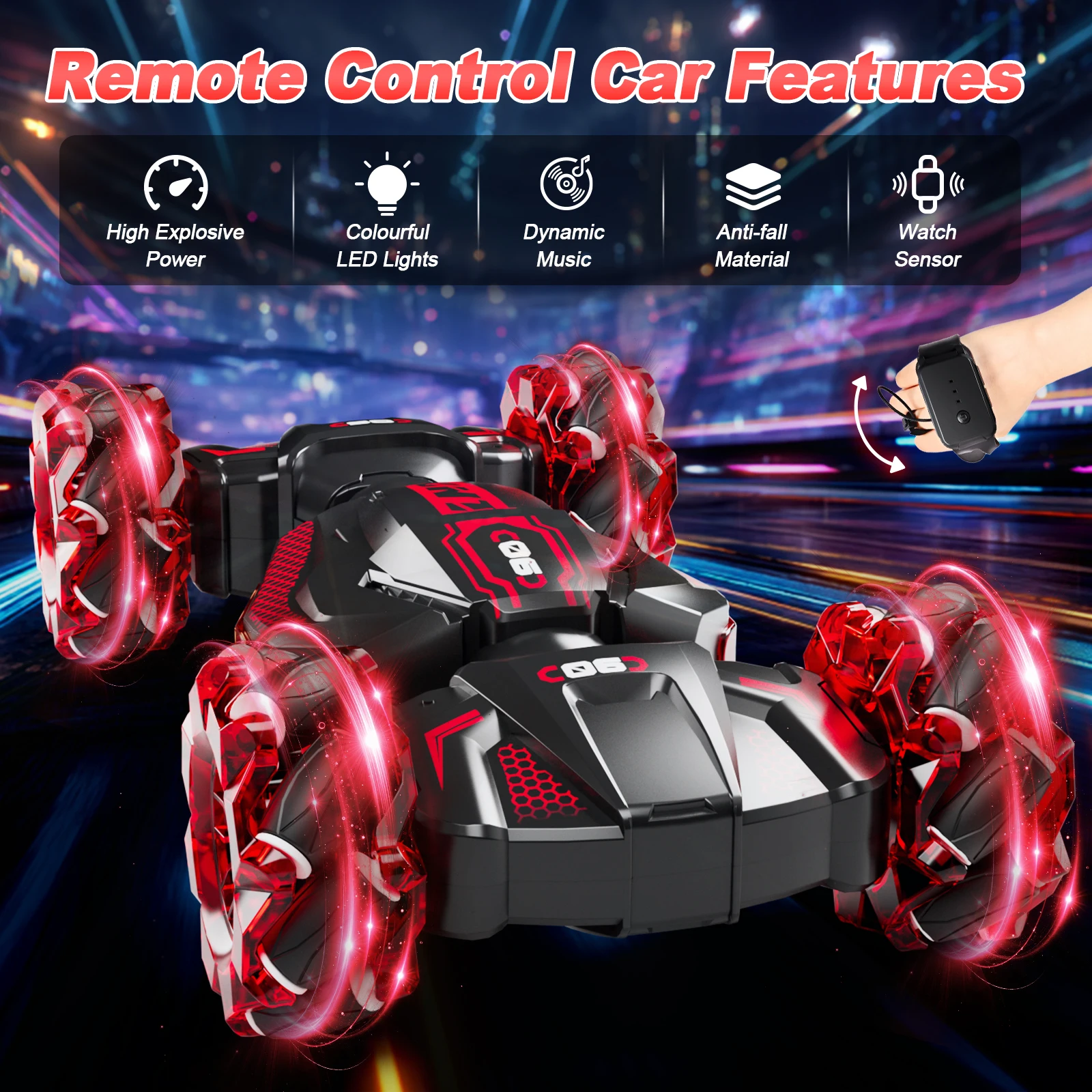 Gesture-controlled 360-degree stunt remote-control car, available in red or blue. The perfect gift for children aged 6+Christmas
