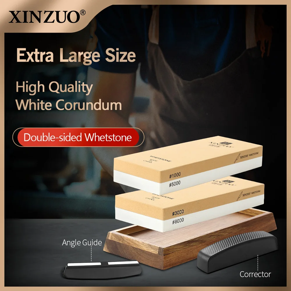 

XINZUO Double Side 1000/5000# or 3000/8000# White Corundum Whetstone Knife Sharpener Stones with Angle Guide & Corrector