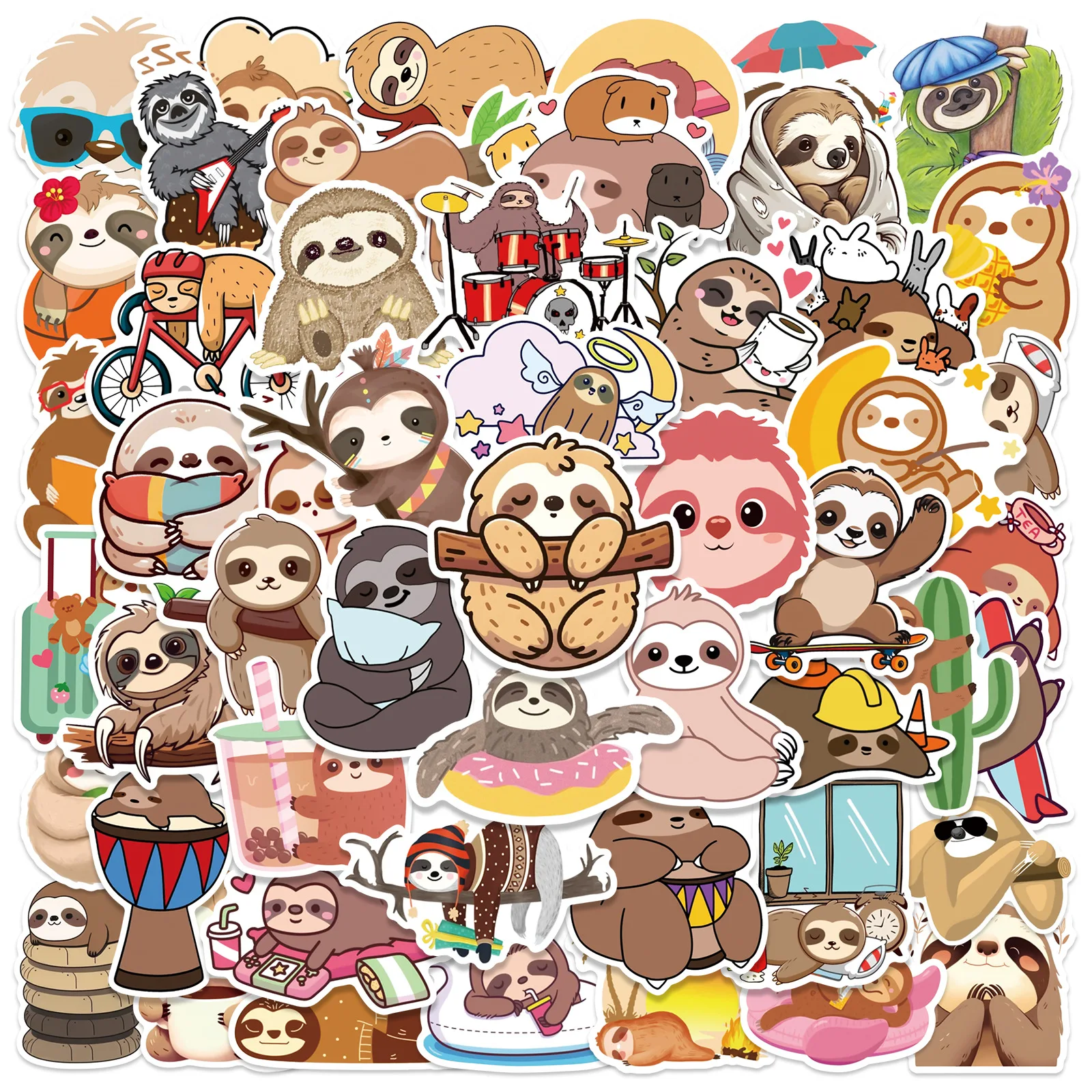 50PCS 귀여운 만화 나무늘보 낙서 스티커 노트북 전화 기타 스케이트 보드에 대 한 카와이 동물 데칼 방수 스티커 아이 장난감