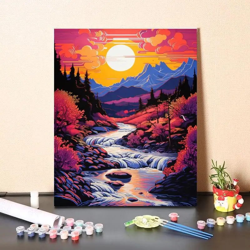 Decompression DIY Paint By Number Natural Scenery Series Creative Decorative Painting Digital Oil Painting with Frame